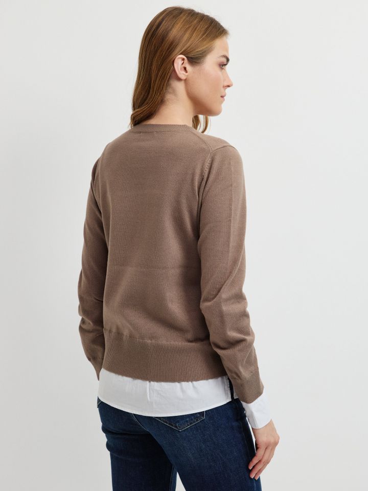 סריג שילוב חולצה בצבע מוקה