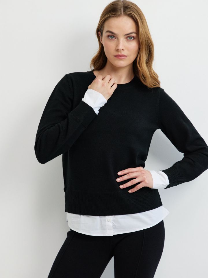 סריג שילוב חולצה בצבע שחור