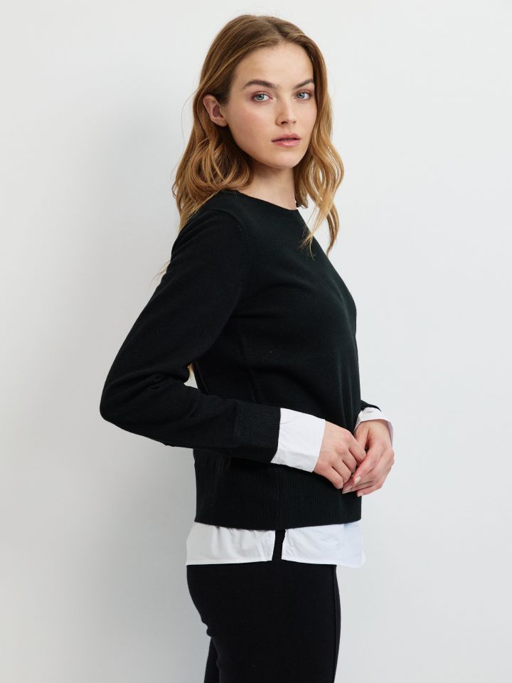 סריג שילוב חולצה בצבע שחור