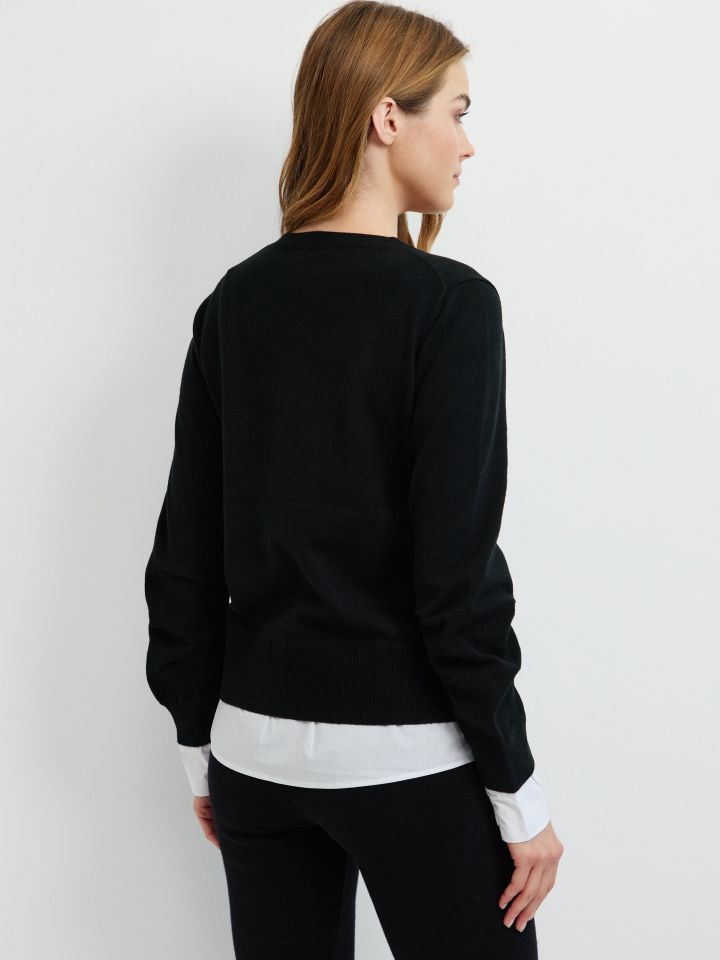 סריג שילוב חולצה בצבע שחור