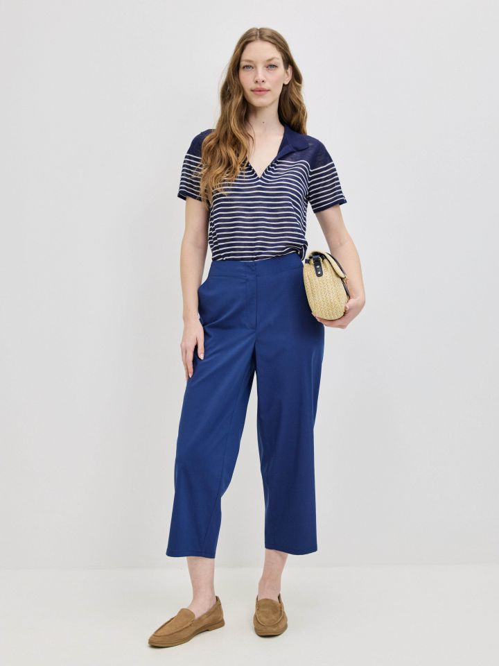 סריג פסים צוארון בצבע נייבי