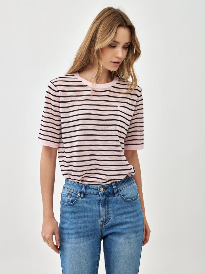 סריג פסים + כיס בצבע ורוד חדש