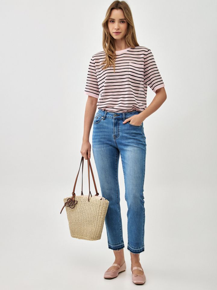 סריג פסים + כיס בצבע ורוד חדש