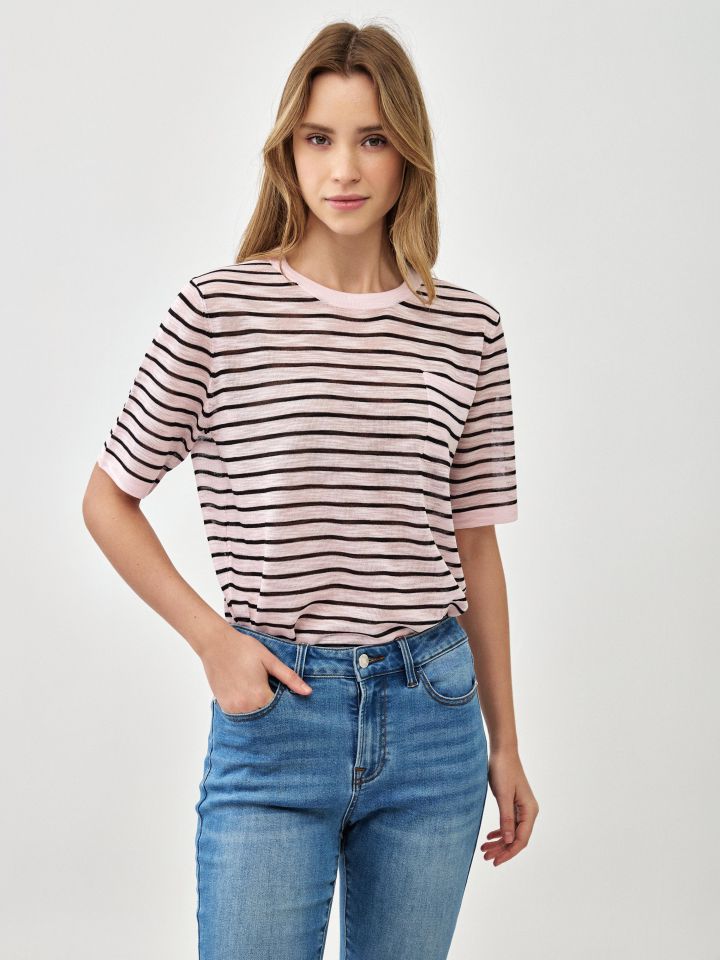 סריג פסים + כיס בצבע ורוד חדש