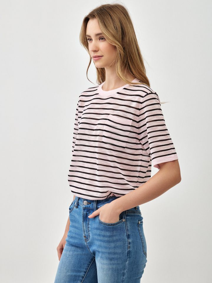 סריג פסים + כיס בצבע ורוד חדש