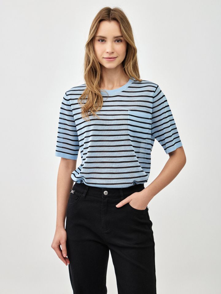 סריג פסים + כיס בצבע תכלת אורלי