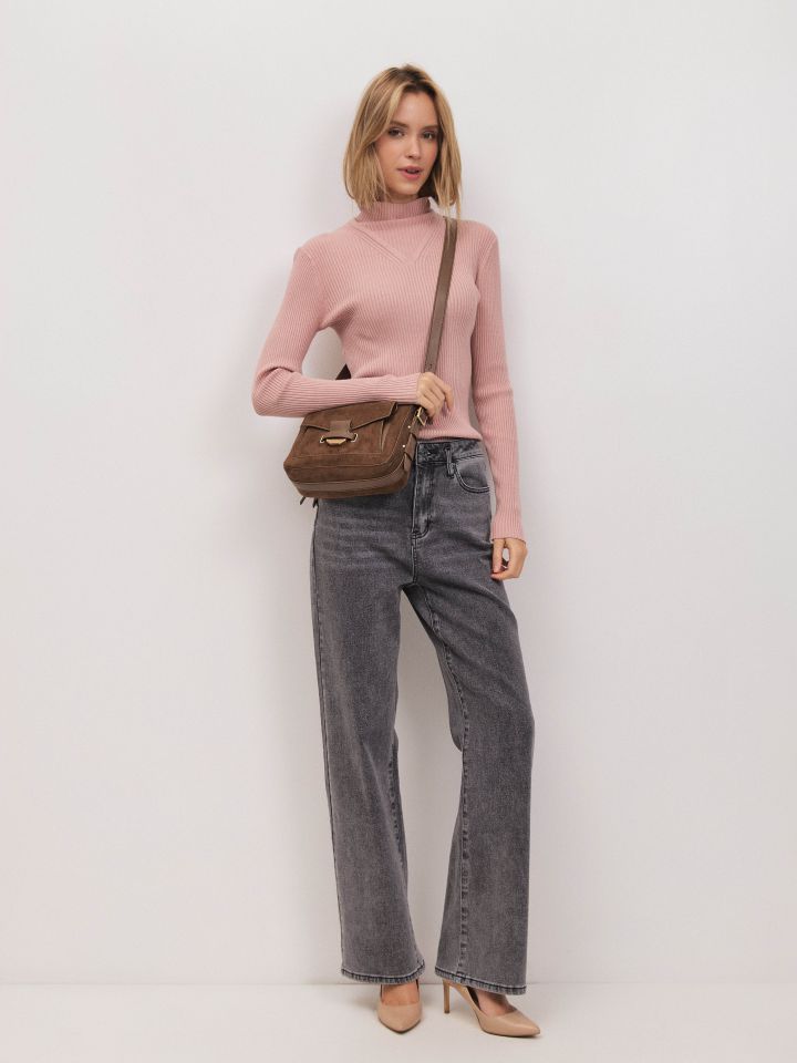 סריג V חצי גולף PROMO בצבע ורוד עתיק