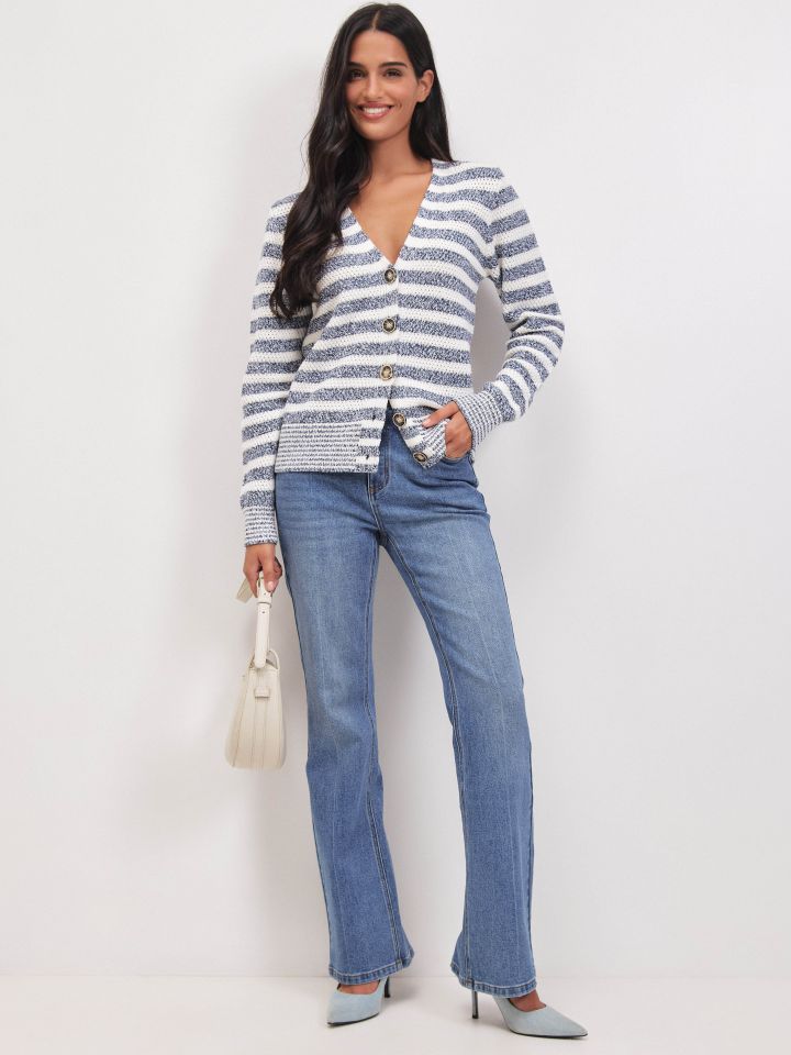 קרדיגן סריג פסים ITALY בצבע כחול מלנג’