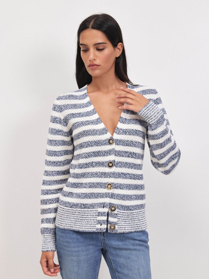 קרדיגן סריג פסים ITALY בצבע כחול מלנג’