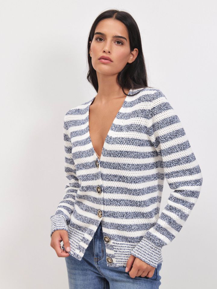 קרדיגן סריג פסים ITALY בצבע כחול מלנג’