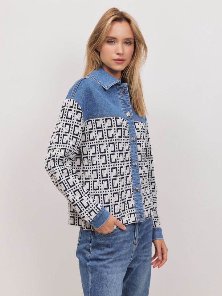 עליונית סריג שילוב ג’ינס בצבע ג’ינס בהיר