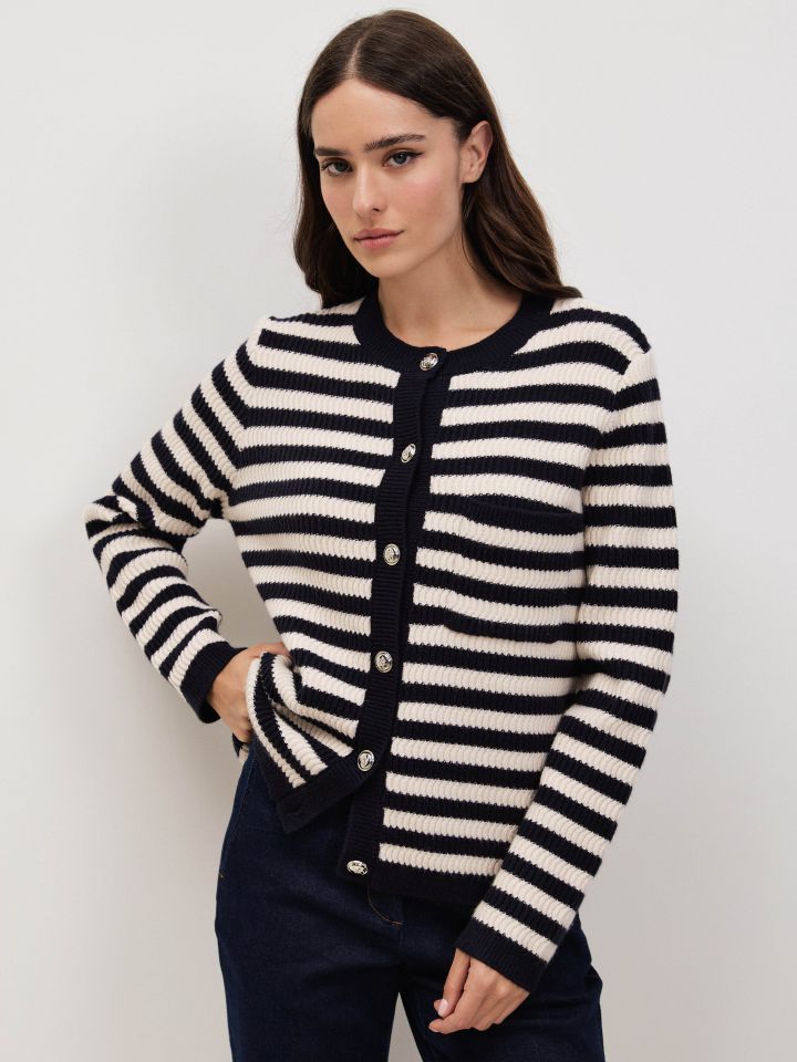 עליונית סריג פסים בצבע נייבי