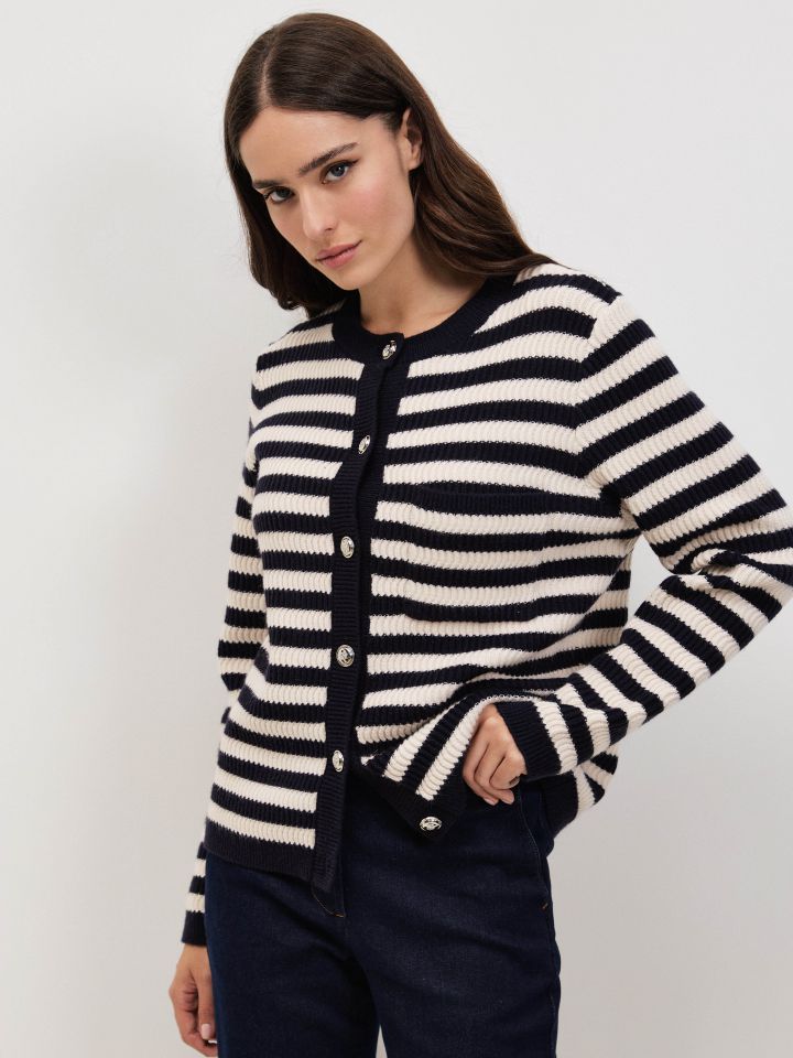 עליונית סריג פסים בצבע נייבי