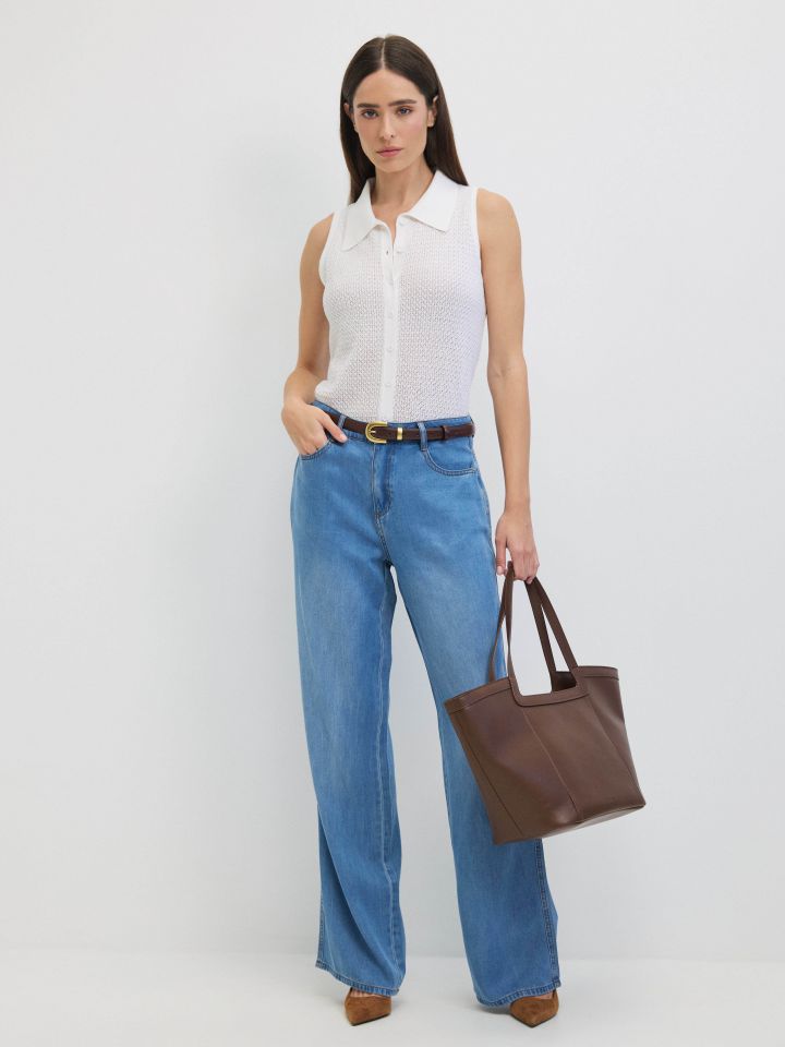 סריג צוארון רשת בצבע אופוויט