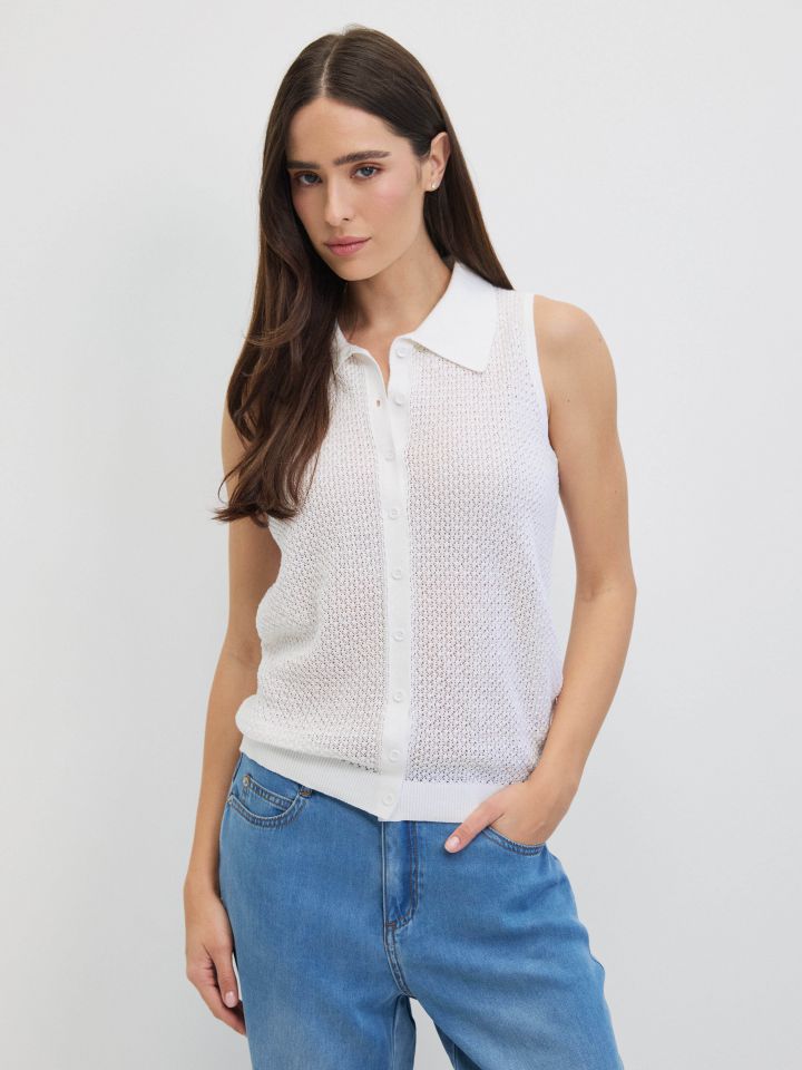 סריג צוארון רשת בצבע אופוויט