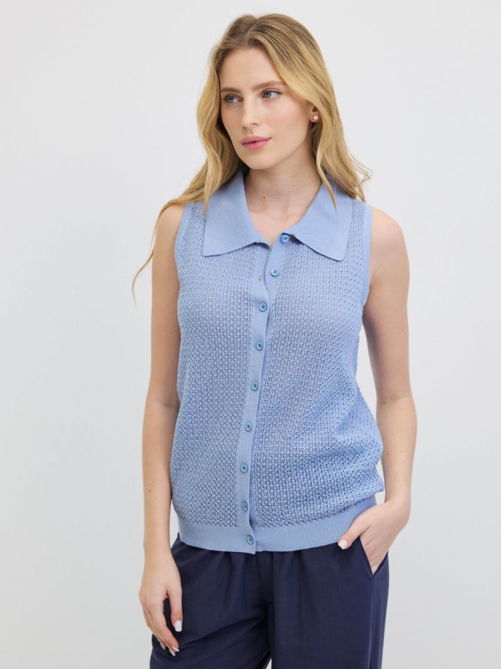 סריג צוארון רשת בצבע תכלת