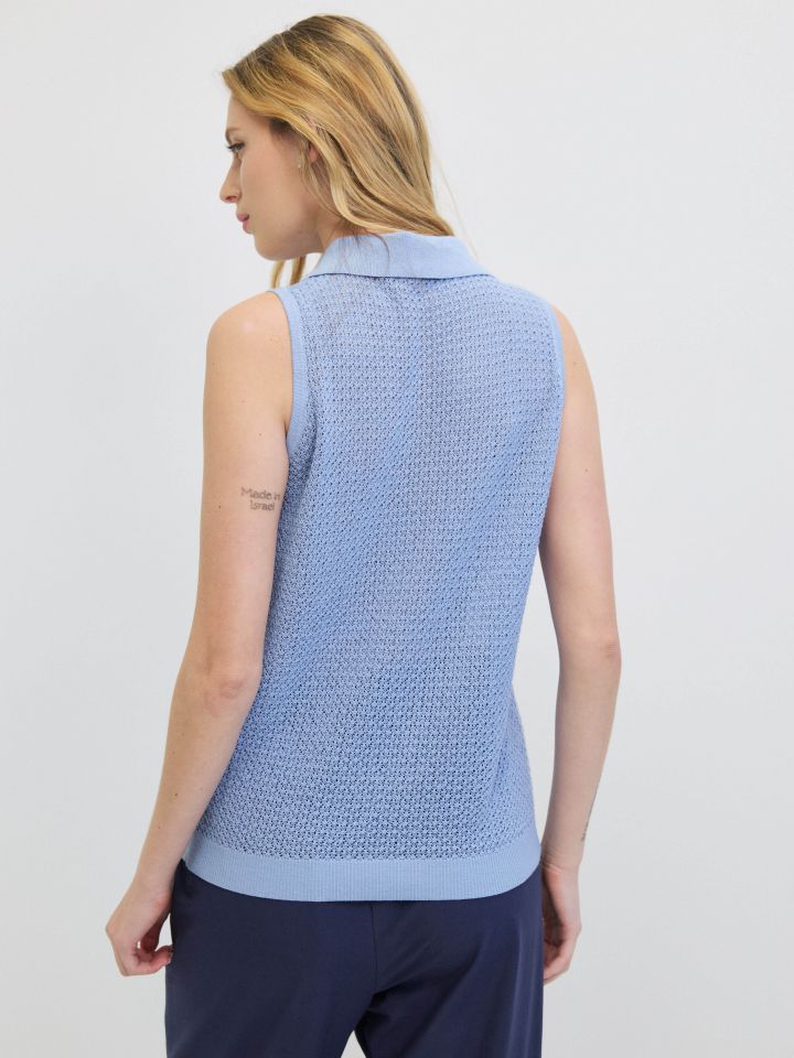 סריג צוארון רשת בצבע תכלת