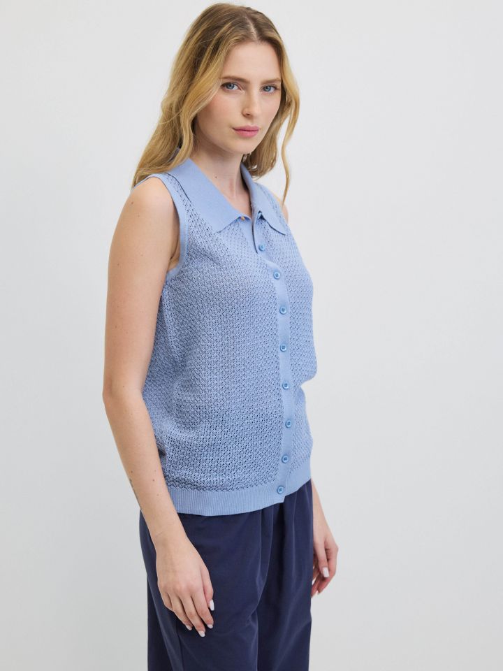 סריג צוארון רשת בצבע תכלת