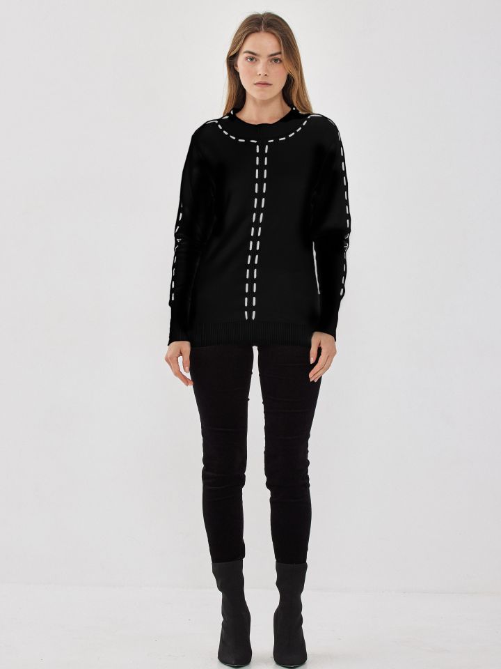 סריג שילוב שרוך בצבע שחור