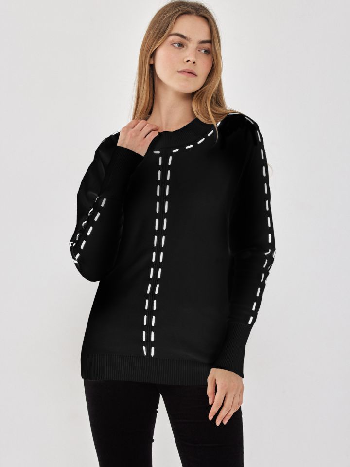 סריג שילוב שרוך בצבע שחור