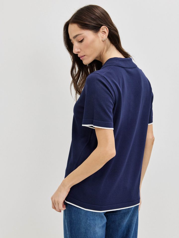 סריג צוארון כפתורים בצבע נייבי