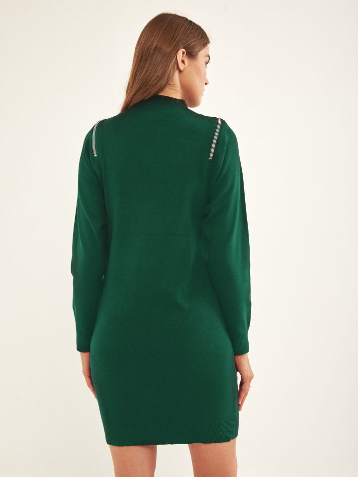 טוניקה סריג רוכסנים בצבע זית