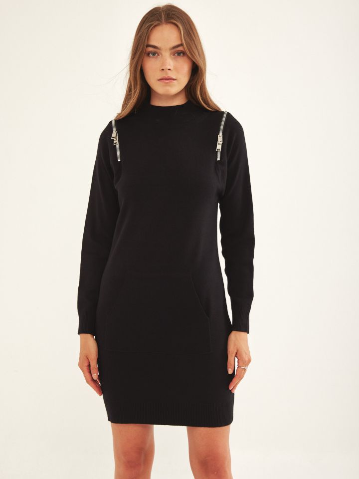 טוניקה סריג רוכסנים בצבע שחור