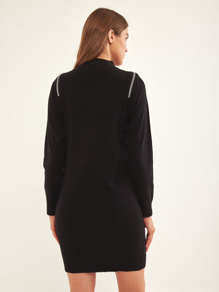 טוניקה סריג רוכסנים בצבע שחור