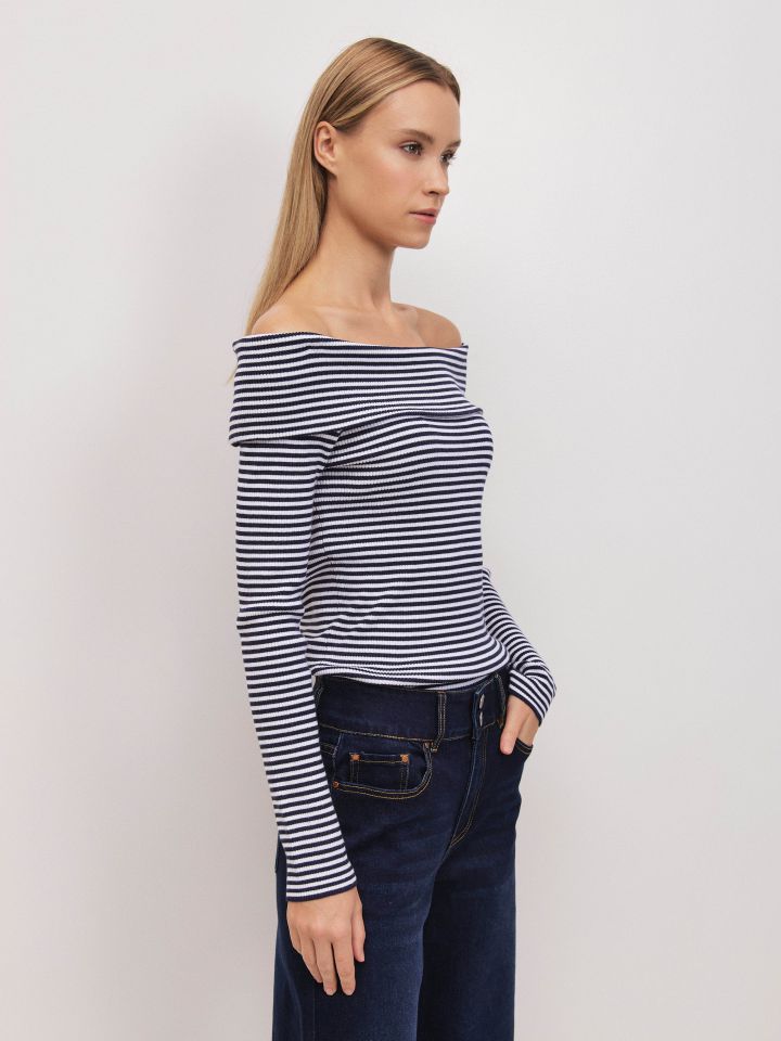 סריג כתפיים חשופות PROMO בצבע נייבי