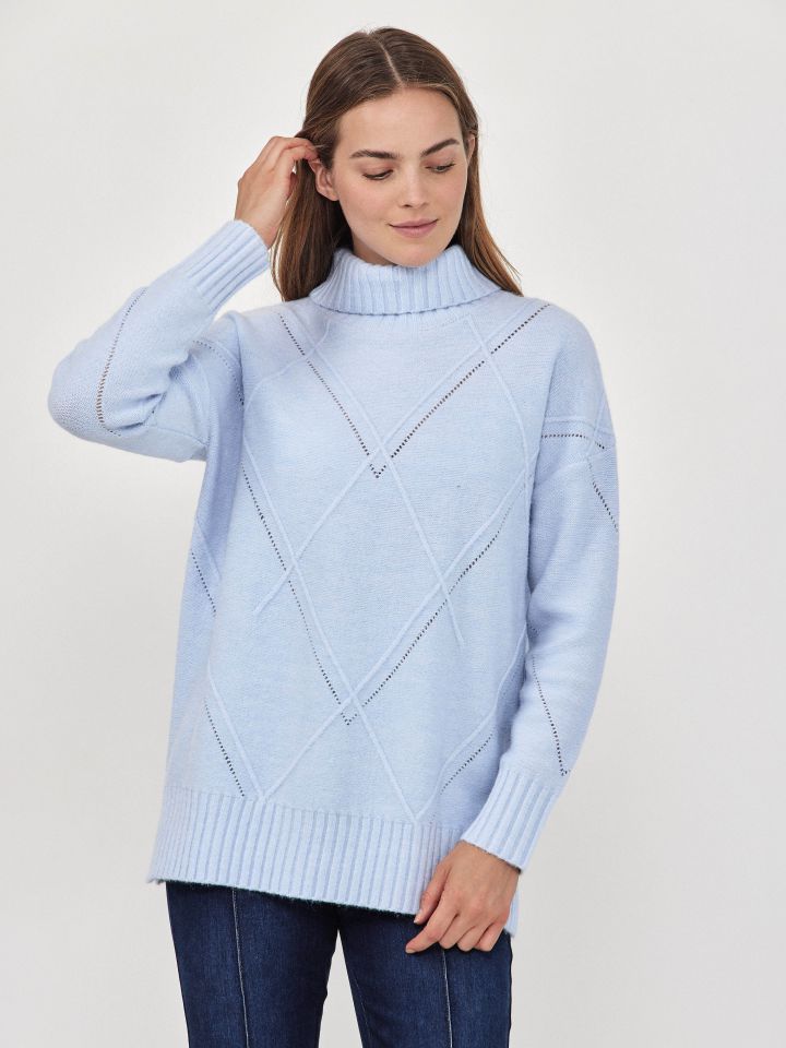 סריג גולף מעוינים בצבע תכלת אורלי