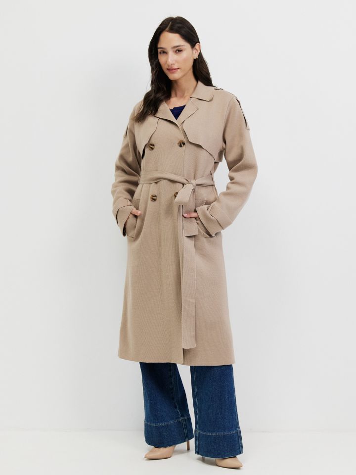 עליונית סריג טרנץ בצבע בייז קפוצינו