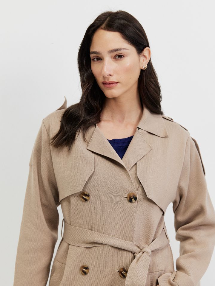 עליונית סריג טרנץ בצבע בייז קפוצינו