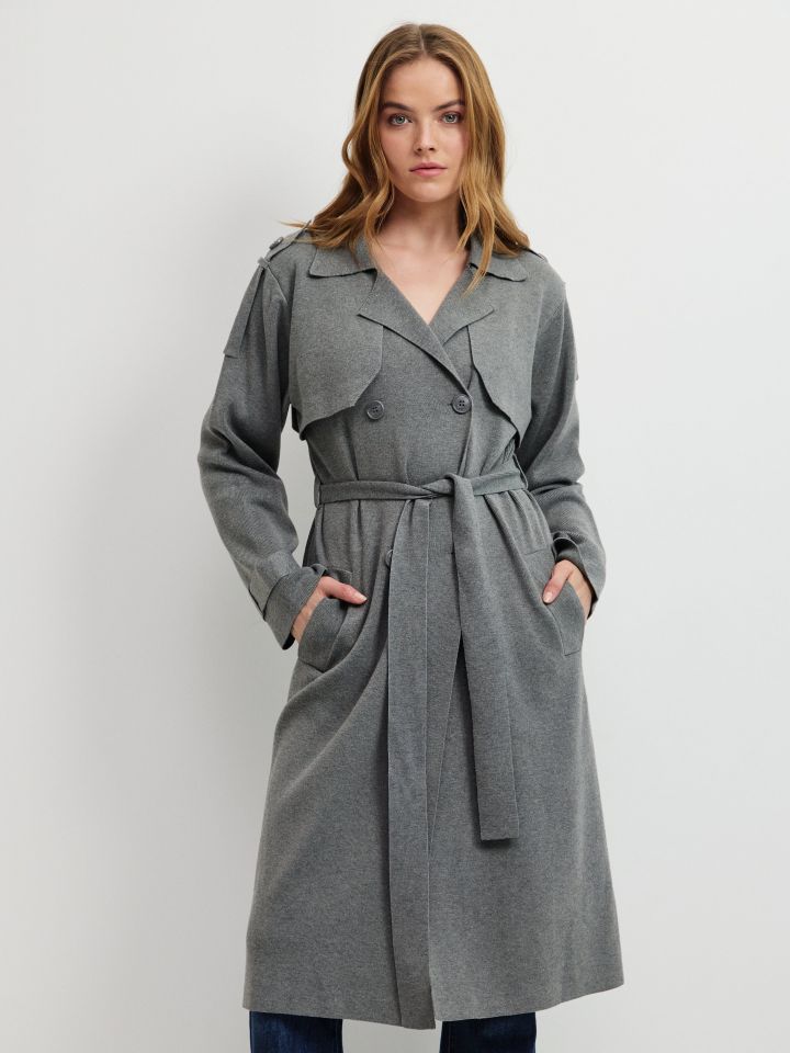 עליונית סריג טרנץ בצבע אפור מלאנז בינוני