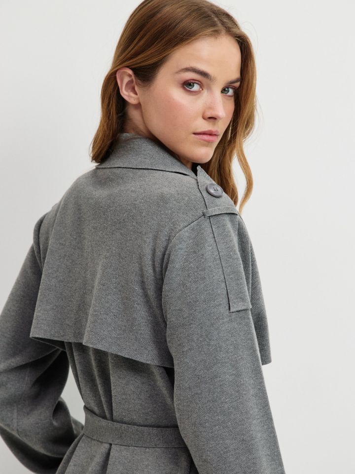 עליונית סריג טרנץ בצבע אפור מלאנז בינוני