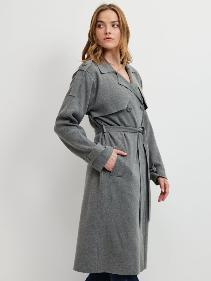 עליונית סריג טרנץ בצבע אפור מלאנז בינוני