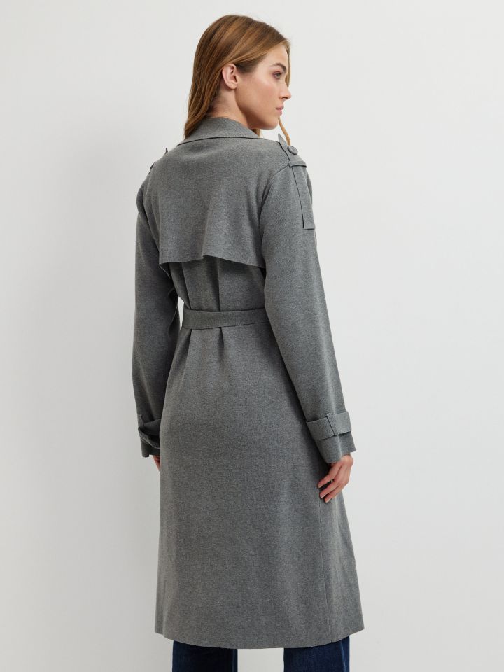 עליונית סריג טרנץ בצבע אפור מלאנז בינוני