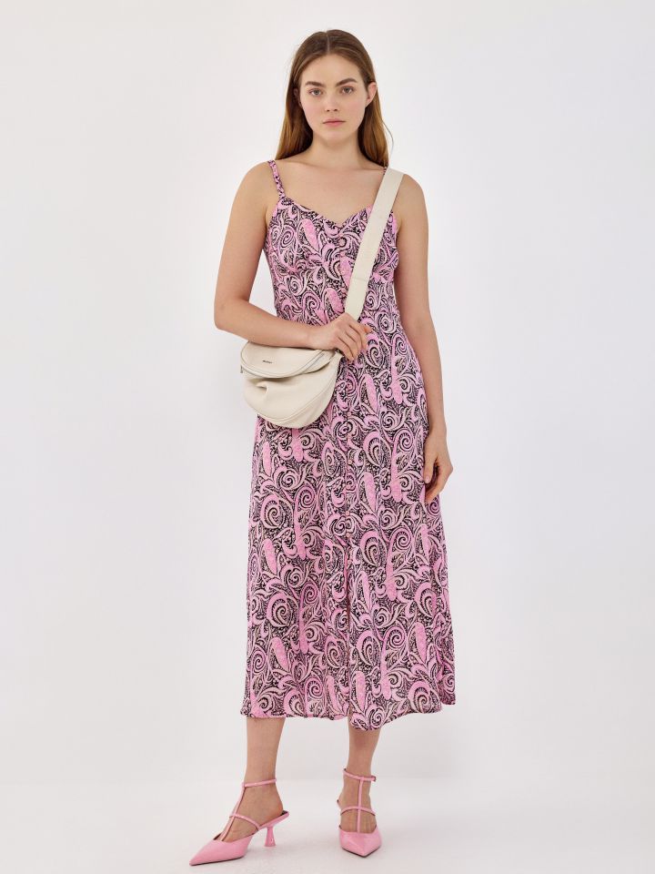 שמלה דפוס כפתורים בצבע ורוד עתיק