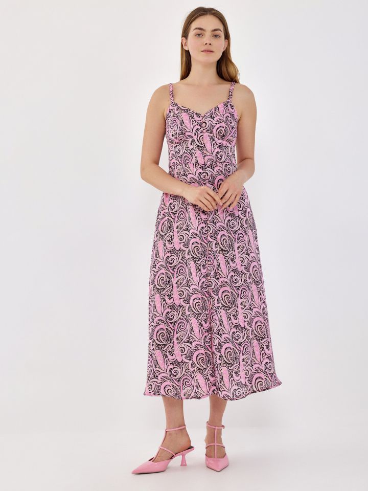 שמלה דפוס כפתורים בצבע ורוד עתיק