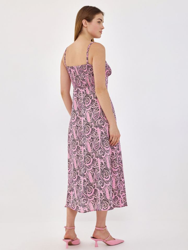 שמלה דפוס כפתורים בצבע ורוד עתיק