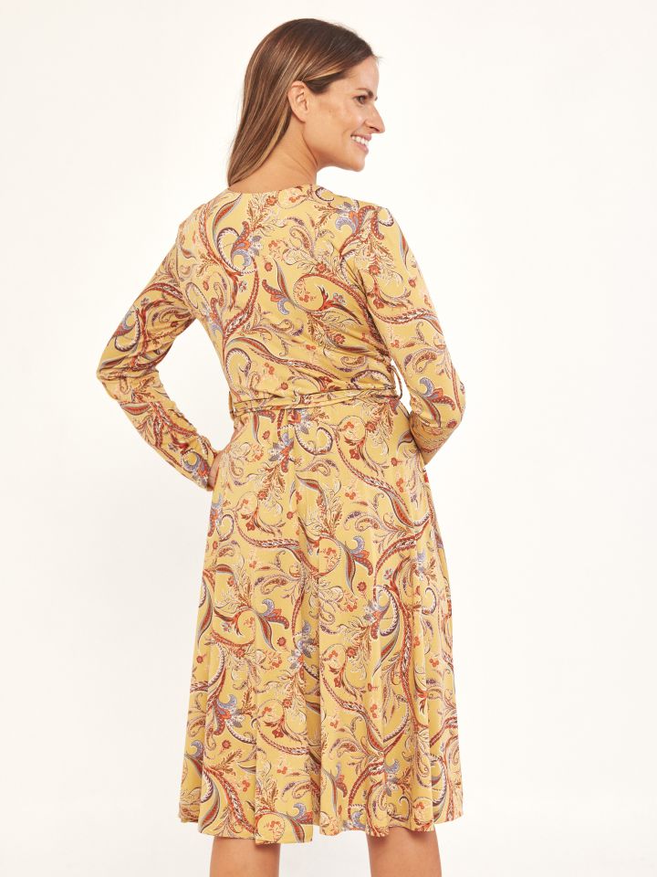 שמלה מעטפה דפוס PROMO בצבע חרדל