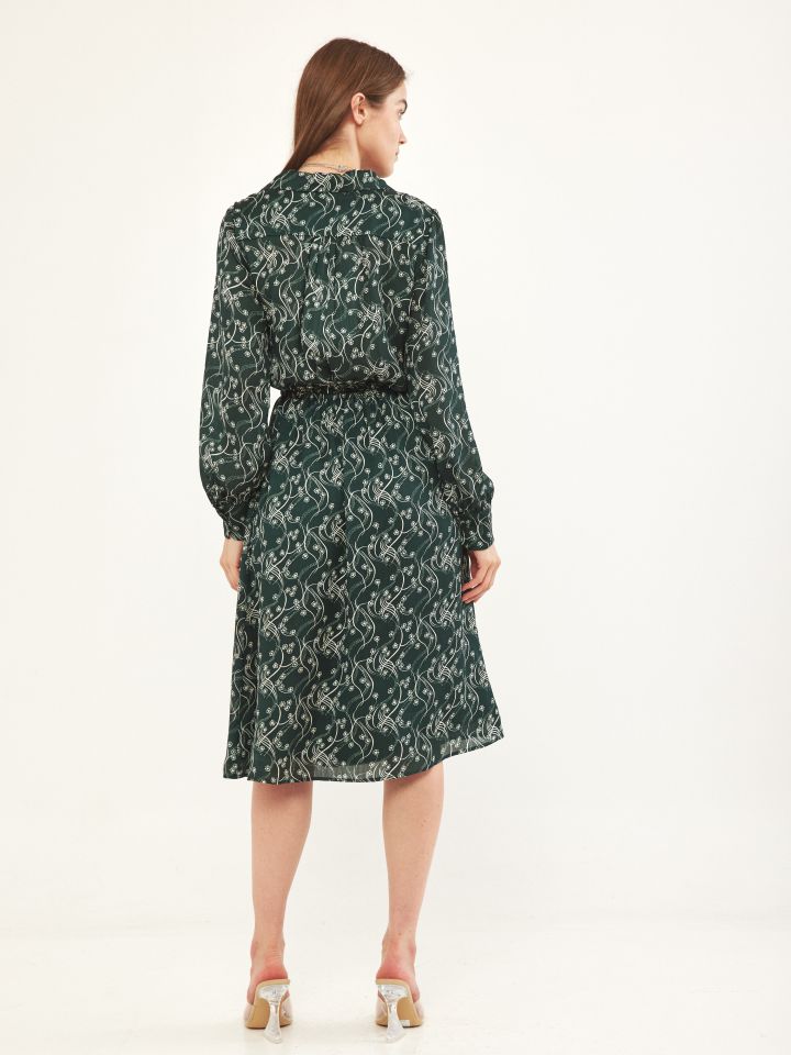 שמלה צוארון דפוס בצבע ירוק