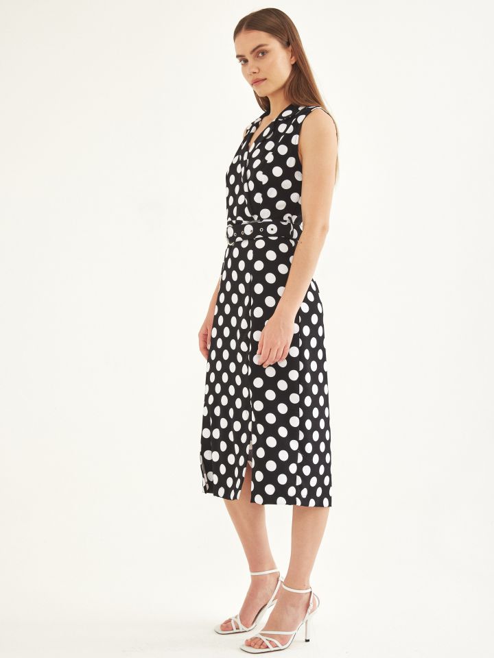 שמלה דפוס חגורה בצבע נקודות