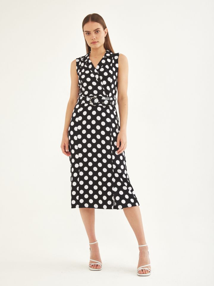 שמלה דפוס חגורה בצבע נקודות