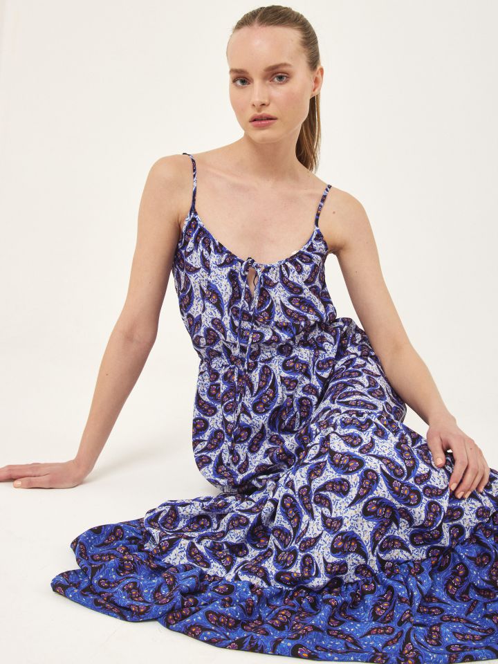 שמלה מקסי דפוס פייזלי בצבע פייזלי כחול