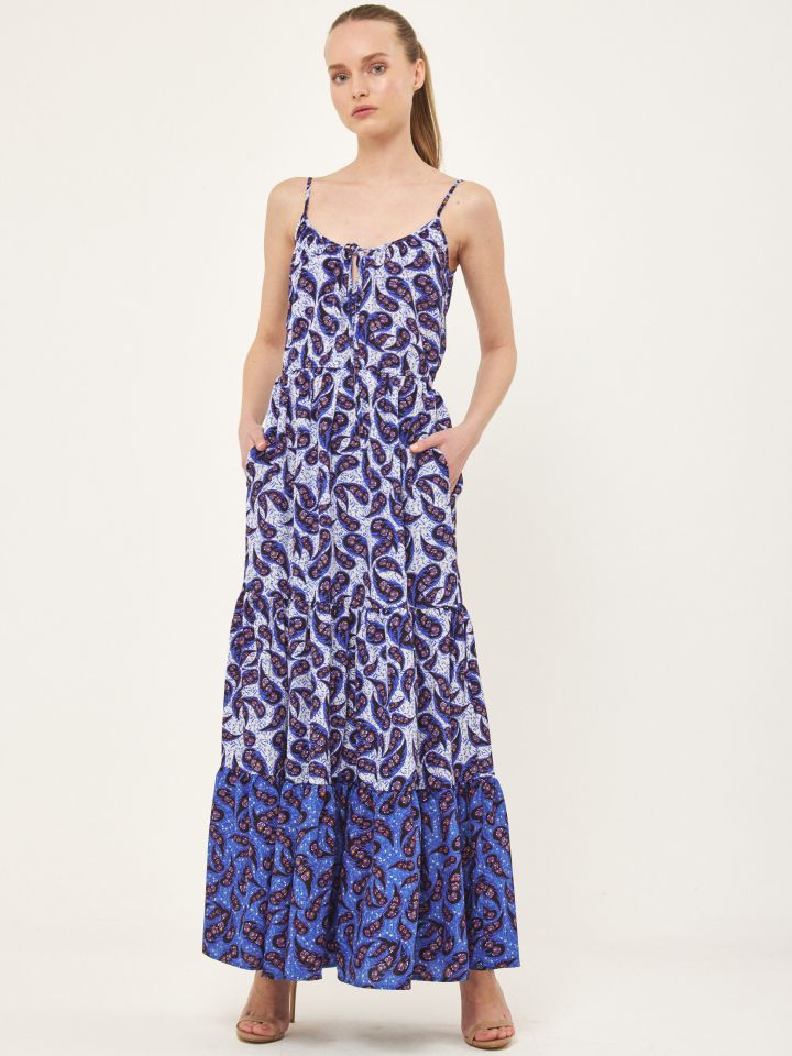 שמלה מקסי דפוס פייזלי בצבע פייזלי כחול