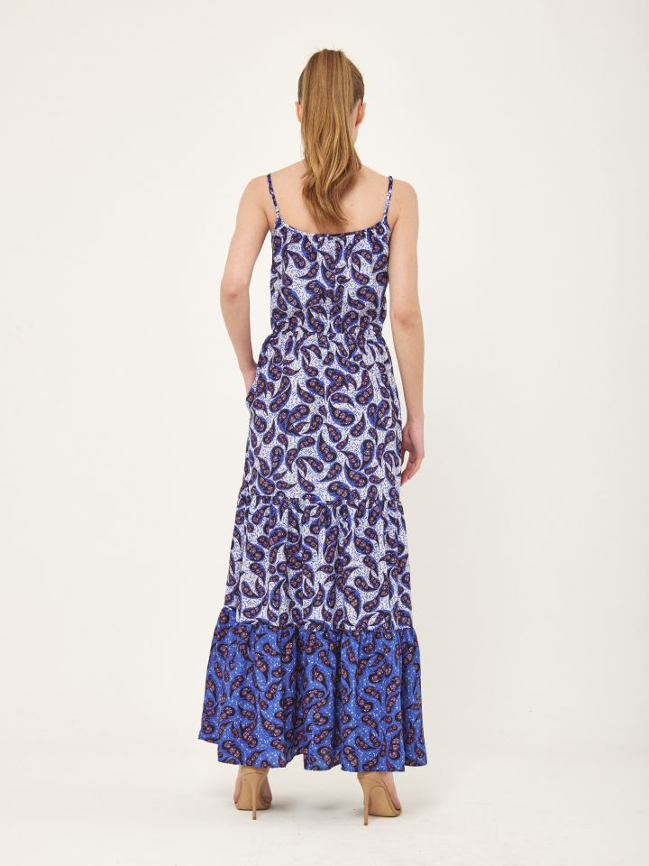 שמלה מקסי דפוס פייזלי בצבע פייזלי כחול