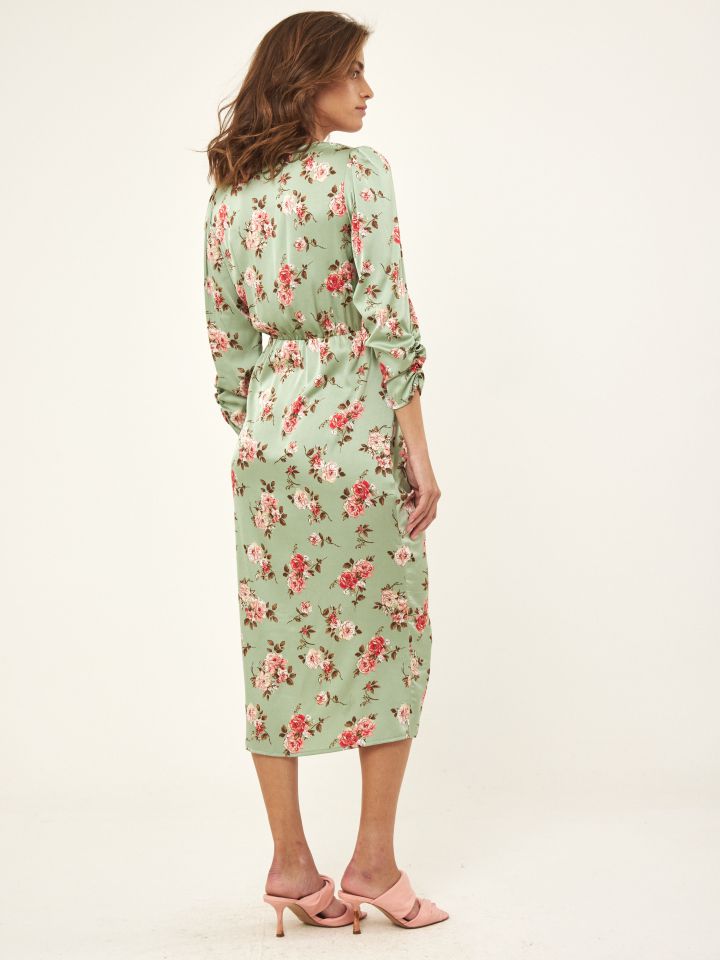 שמלה מעטפה דפוס כיווץ בצבע ירוק