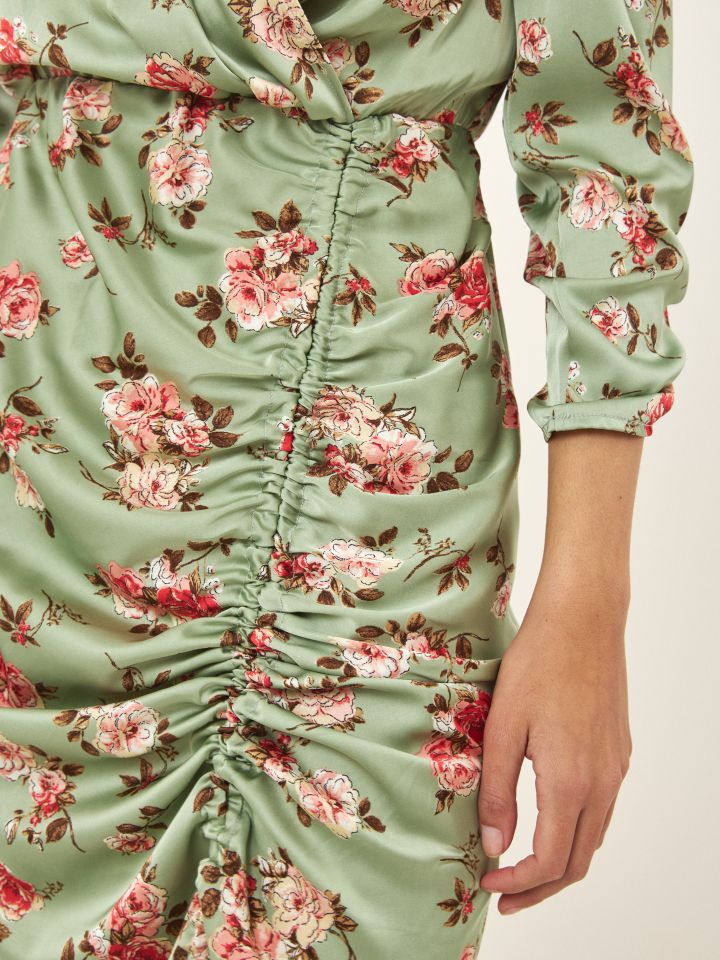 שמלה מעטפה דפוס כיווץ בצבע ירוק