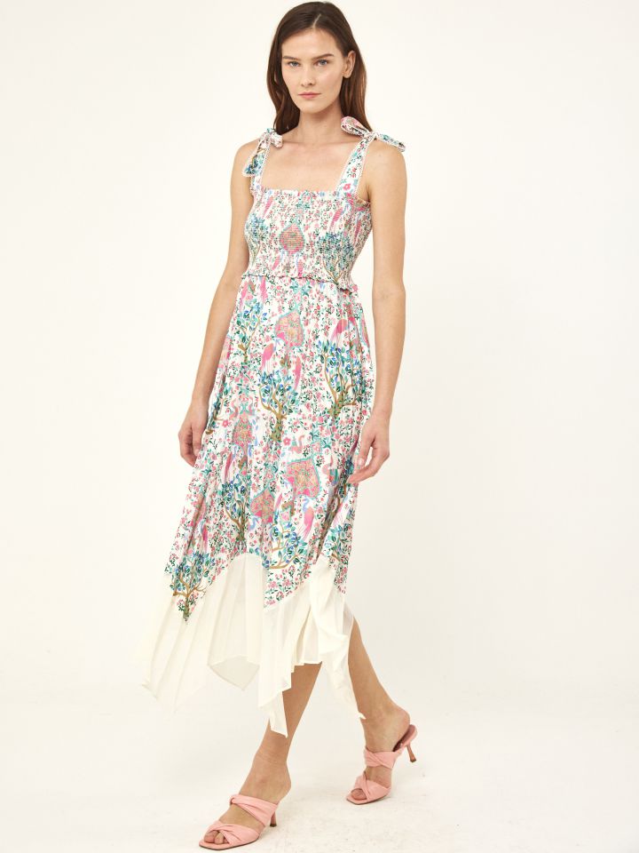 שמלה דפוס סטרפלס פליסה בצבע פרחוני