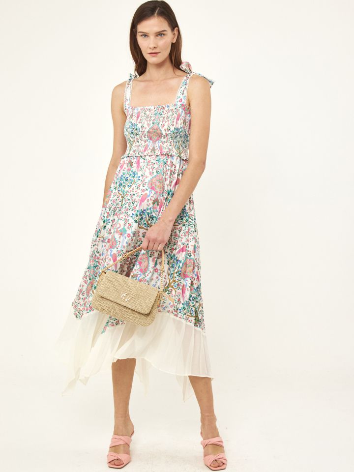 שמלה דפוס סטרפלס פליסה בצבע פרחוני